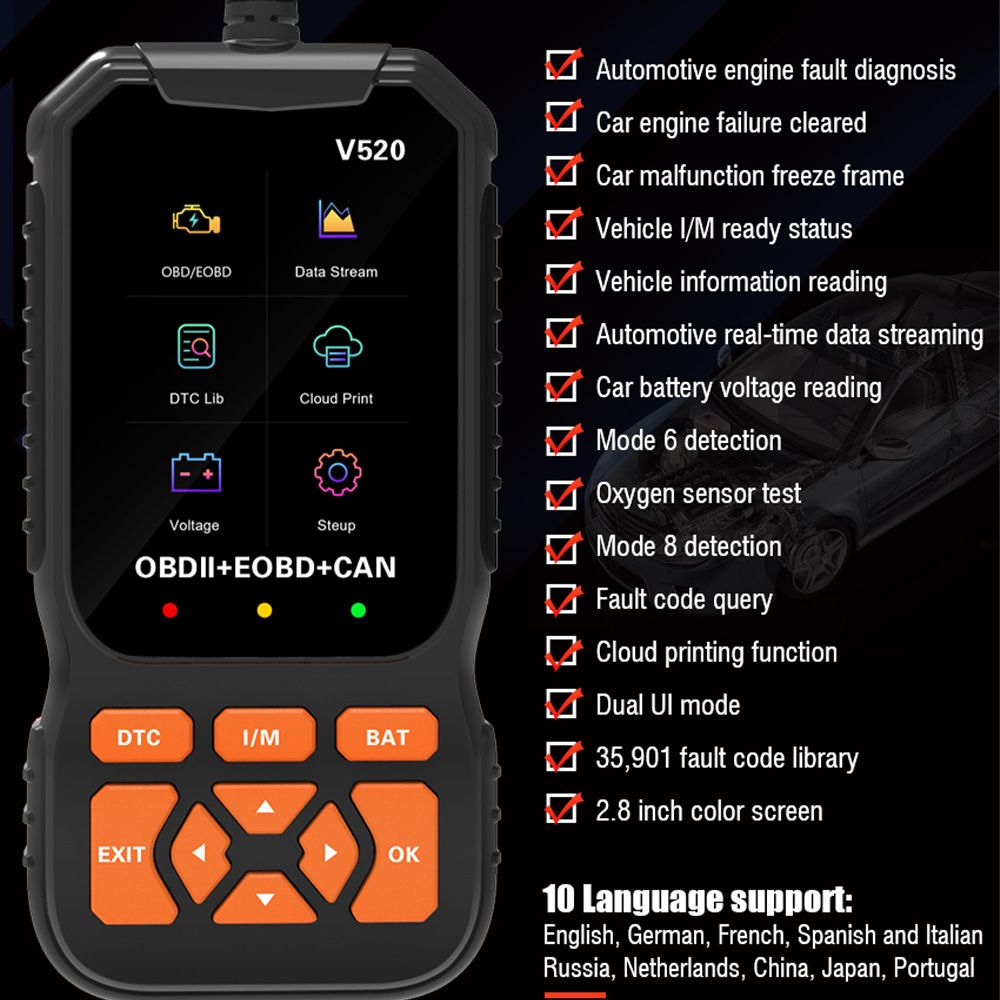 Professional OBD2 Car Scanner Diagnostic Tool, Enhanced V520 Vehicle OBDII/EOBD Check Engine with Read/Erase Fault Code, Auto Code Reader Scanner - Image 4