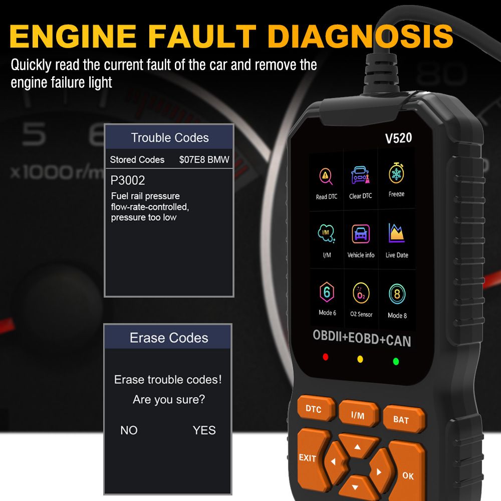 Professional OBD2 Car Scanner Diagnostic Tool, Enhanced V520 Vehicle OBDII/EOBD Check Engine with Read/Erase Fault Code, Auto Code Reader Scanner - Image 5