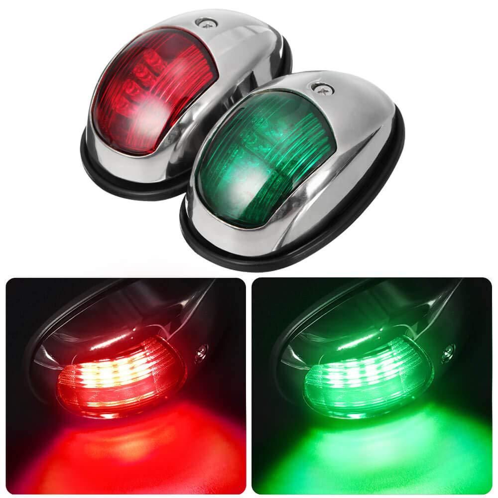 Boat Navigation Lights Red and Green Bow Light LED  Vertical Mount 1 Pair (Vacuum Electroplate Silver) - Image 1