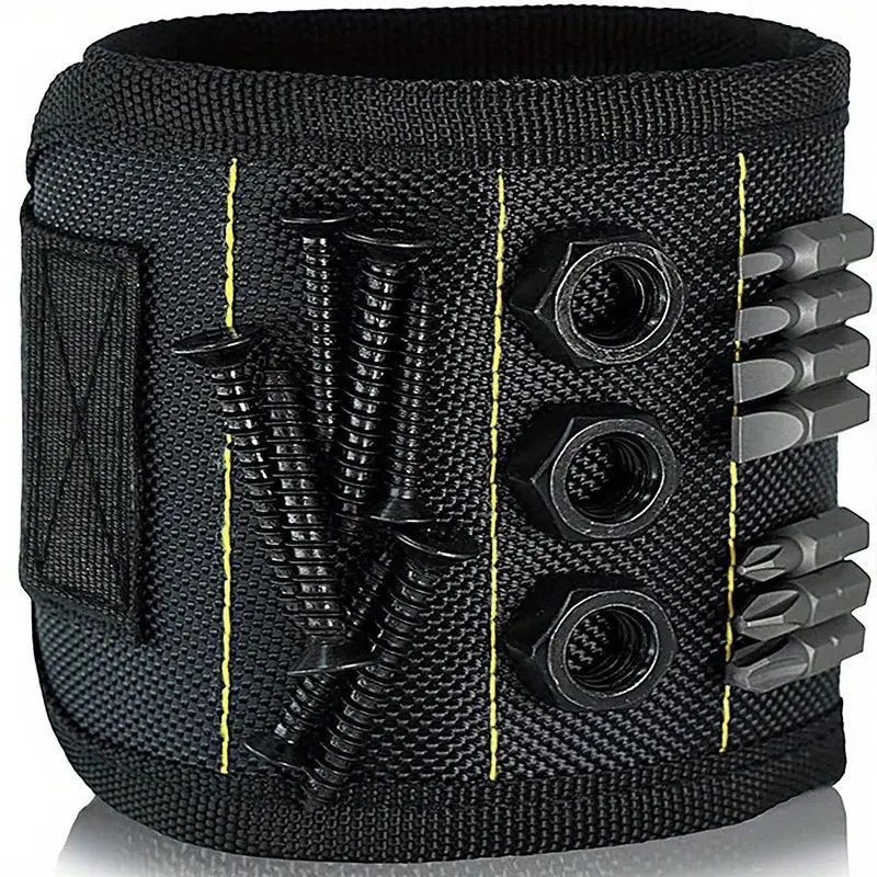 Magnetic Wristband by Wrap-It Storage - Black - Great Father Gift Wrist Magnet Tool Belt and Screw Holder（Black 5 rows with 10 magnets）Only wristband - Image 1