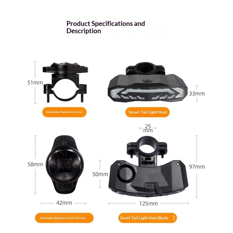 Smart Bike Tail Light with Turn Signals, Rechargeable Bicycle Horn Bike Alarm with Remote, Auto-Sensing Bike Turn Signals Light Alarm（Bracket remote control） - Image 5