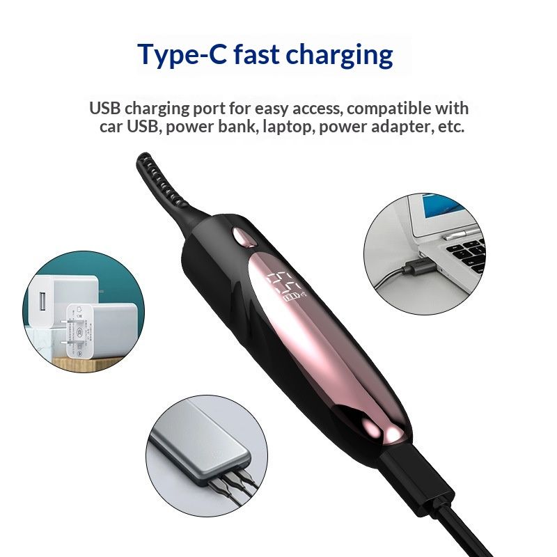 Heated Eyelash Curler Heated Lash Curler 24 Hours Long Lasting Electric Eyelash Curler Fast Heat Up Within 10s Heat Eye lash curlers for Women Rechargeable （Black silicone head） - Image 2