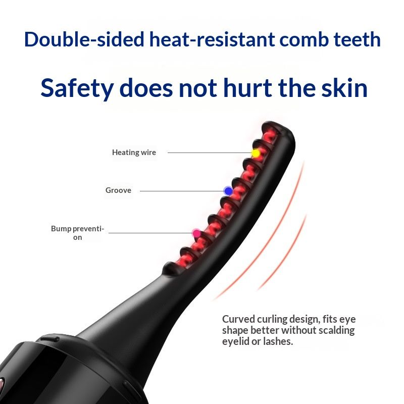 Heated Eyelash Curler Heated Lash Curler 24 Hours Long Lasting Electric Eyelash Curler Fast Heat Up Within 10s Heat Eye lash curlers for Women Rechargeable （Black silicone head） - Image 3