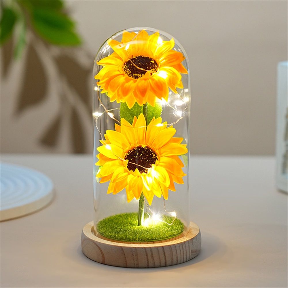 Sunflower Gift for Women,Sun Flowers Home Decor,Preserved Sunflower Bouquet in Glass Dome,Birthday Gifts for Her Mom - Image 2