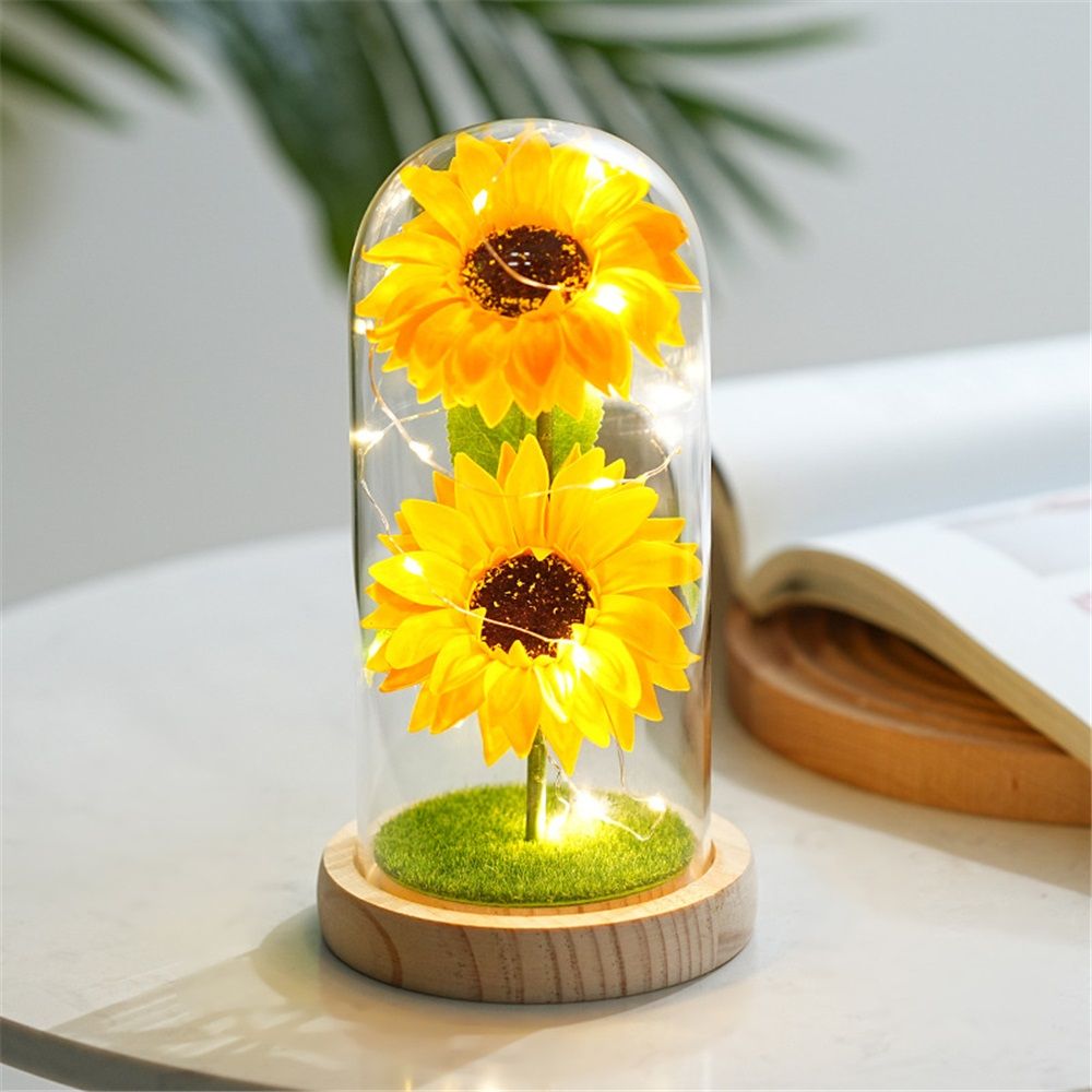 Sunflower Gift for Women,Sun Flowers Home Decor,Preserved Sunflower Bouquet in Glass Dome,Birthday Gifts for Her Mom - Image 3