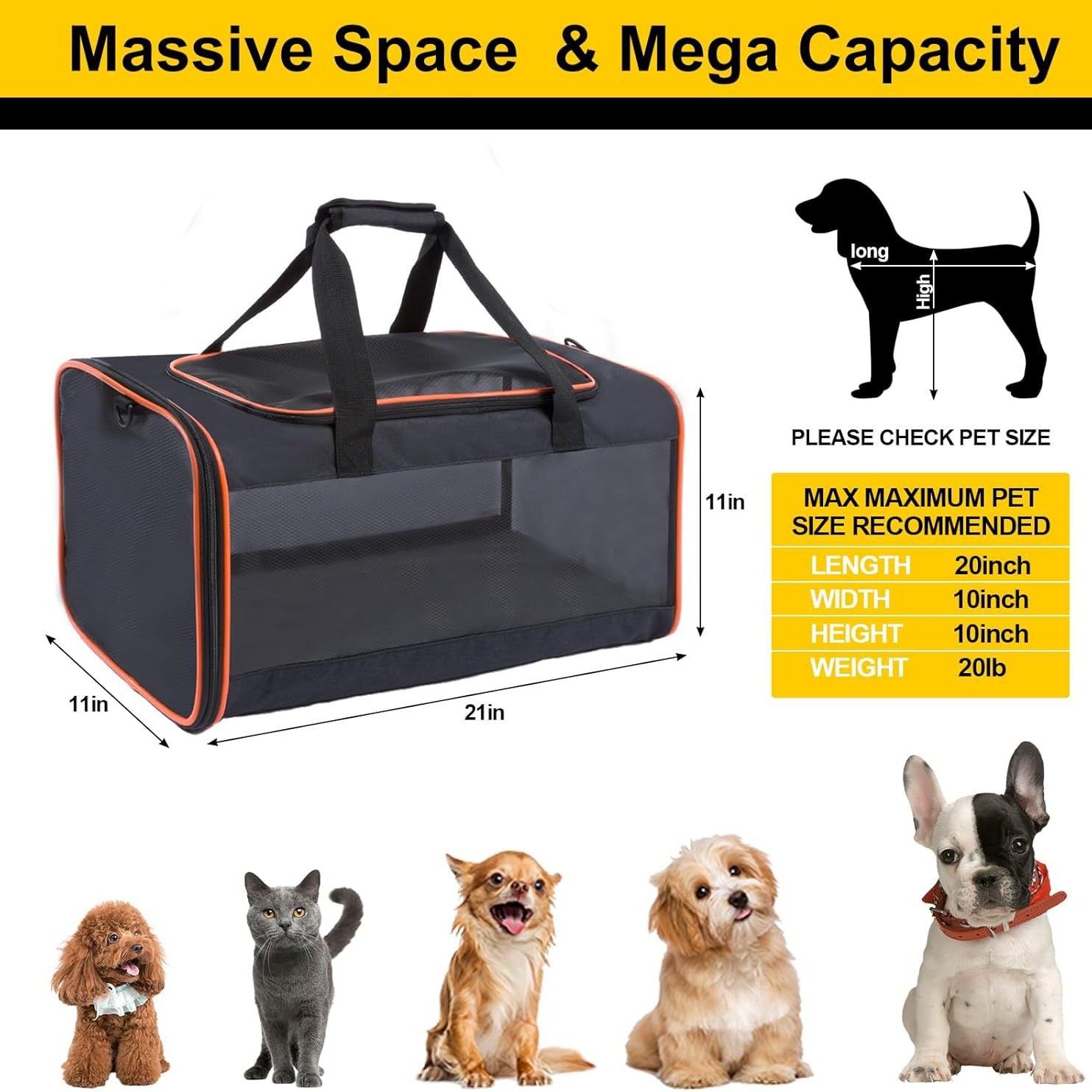 Cat Carriers for Large Cats 20 lbs+ Soft Pet Carrier for Small Dog/Durable 2 Kitty Travel Bag/Medium Big Cats Puppy 15 Pounds/Softside Cat Carrier Large(oniy bag) - Image 5