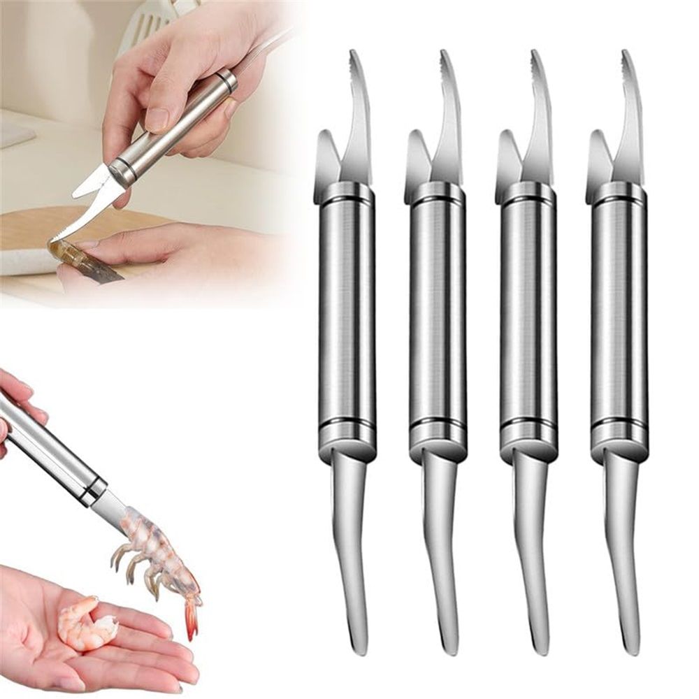 4 pack 5 In 1 Multifunctional Shrimp Line Fish Maw Knife, New Stainless Steel Shrimp Deveining Tool Fish Scale Remover, Portable Shrimp Deveiner Tool and Peeler, Oyster Shucking Knife for Kitchen - Image 1
