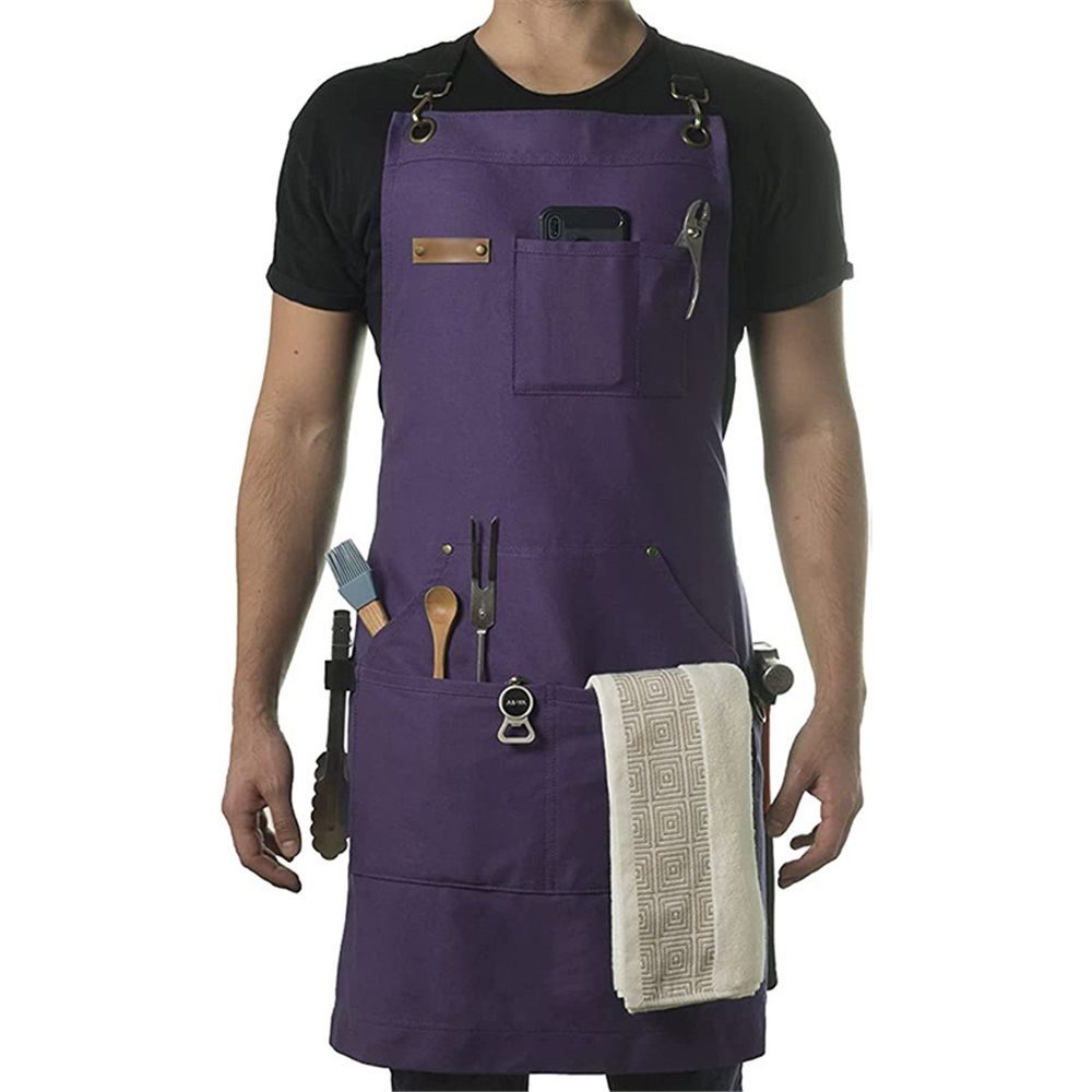 Chef and BBQ Apron - Canvas, Stainless Steel Hardware - Cross Back Straps（Purple, with only one apron） - Image 1