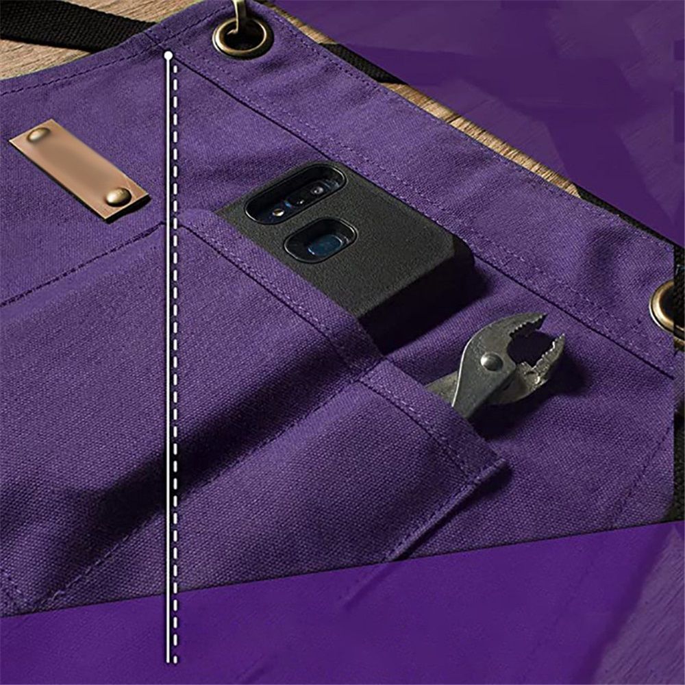 Chef and BBQ Apron - Canvas, Stainless Steel Hardware - Cross Back Straps（Purple, with only one apron） - Image 3