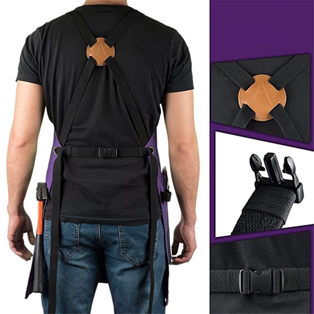 Chef and BBQ Apron - Canvas, Stainless Steel Hardware - Cross Back Straps（Purple, with only one apron） - Image 4