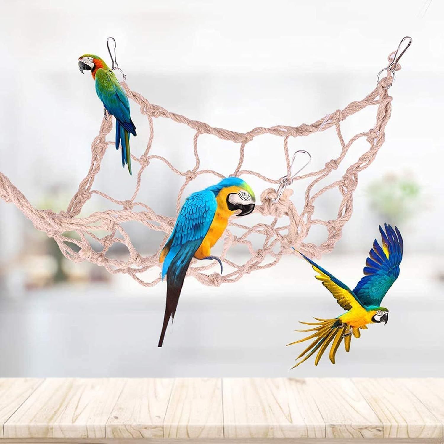 Bird Rope Perch Swing Climbing Net Toy Parrot Hammock for Cockatiels Cockatoo Rat Gerbil Chinchilla（60*60cm） - Image 4