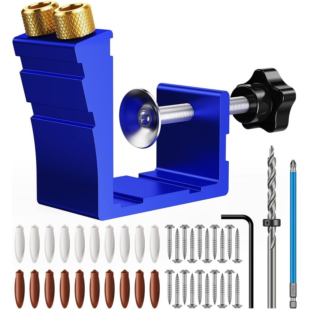 Pocket Hole Jig Kit, Pocket Screw Jig 15 Degree Drilling Locator,Pocket Dowel Hole Jig System Set Wood Joint Angle Tool (Blue) - Image 1