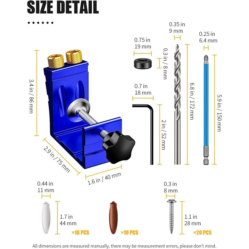 Pocket Hole Jig Kit, Pocket Screw Jig 15 Degree Drilling Locator,Pocket Dowel Hole Jig System Set Wood Joint Angle Tool (Blue) - Image 2