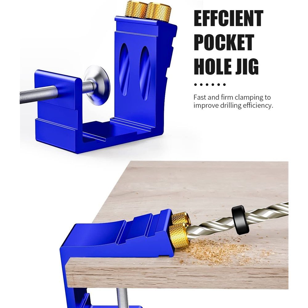 Pocket Hole Jig Kit, Pocket Screw Jig 15 Degree Drilling Locator,Pocket Dowel Hole Jig System Set Wood Joint Angle Tool (Blue) - Image 4