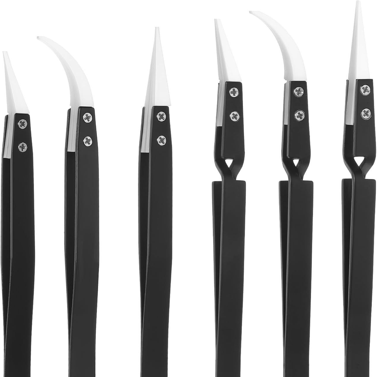 6 Pcs Precision Reverse Ceramic Tweezers Set, Non-Conductive Heat-resistant Electronics Soldering Tweezers Anti-Magnetic Pointed & Curved Tips Tweezers for Solder, Pinching Coils - Image 1