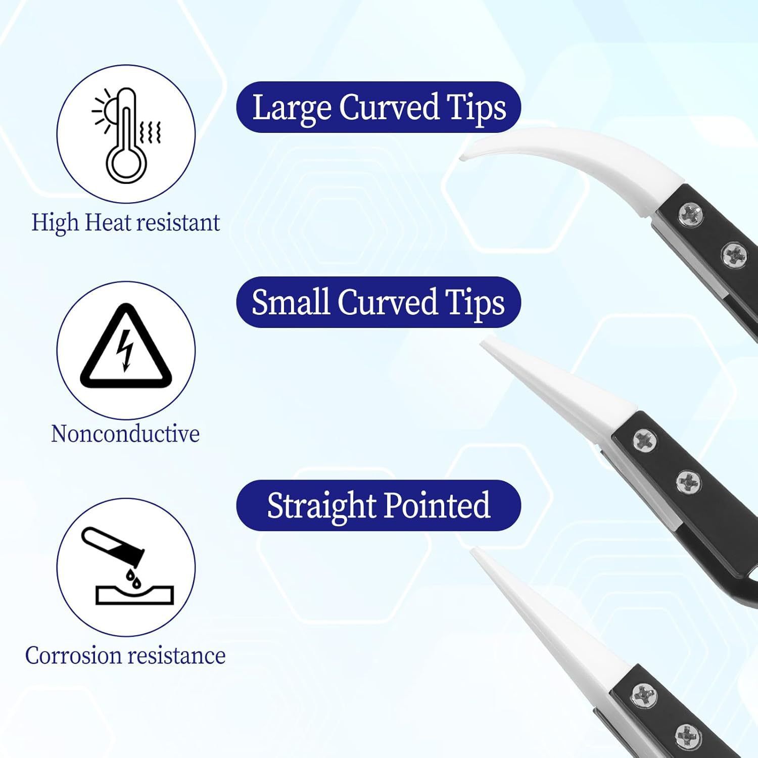 6 Pcs Precision Reverse Ceramic Tweezers Set, Non-Conductive Heat-resistant Electronics Soldering Tweezers Anti-Magnetic Pointed & Curved Tips Tweezers for Solder, Pinching Coils - Image 2