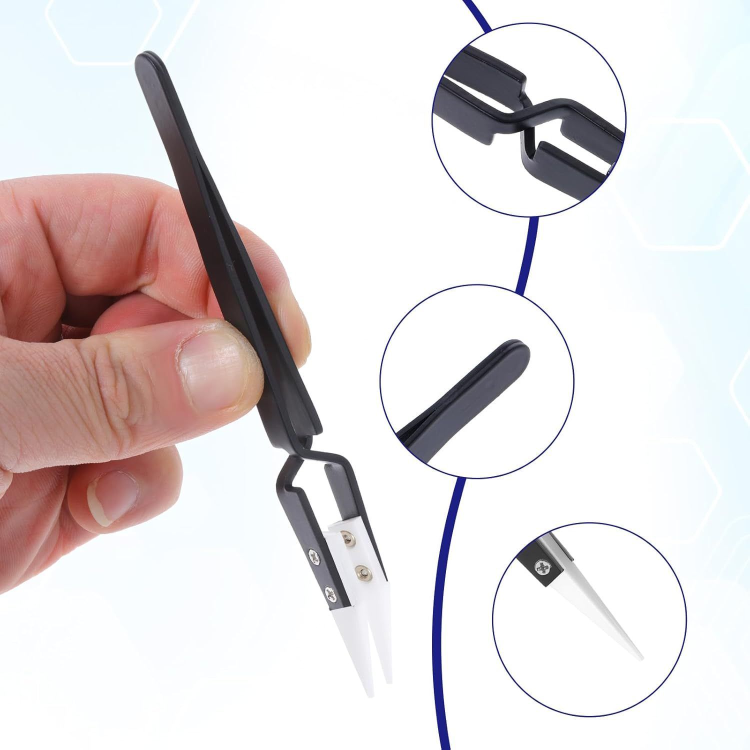 6 Pcs Precision Reverse Ceramic Tweezers Set, Non-Conductive Heat-resistant Electronics Soldering Tweezers Anti-Magnetic Pointed & Curved Tips Tweezers for Solder, Pinching Coils - Image 3