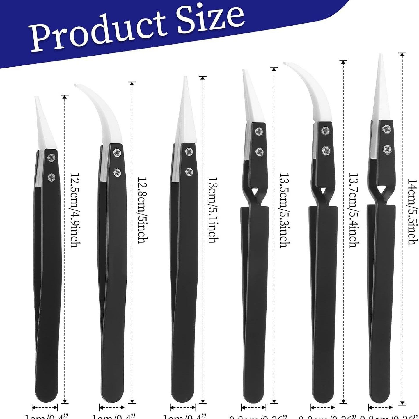 6 Pcs Precision Reverse Ceramic Tweezers Set, Non-Conductive Heat-resistant Electronics Soldering Tweezers Anti-Magnetic Pointed & Curved Tips Tweezers for Solder, Pinching Coils - Image 4