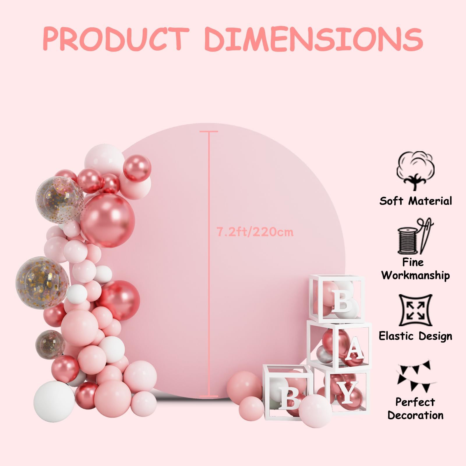 Round Backdrop Cover - 7.2x7.2ft Pink Circle Cover Round Photography Background for Birthday Party Baby Shower Wedding Decorations - Image 2