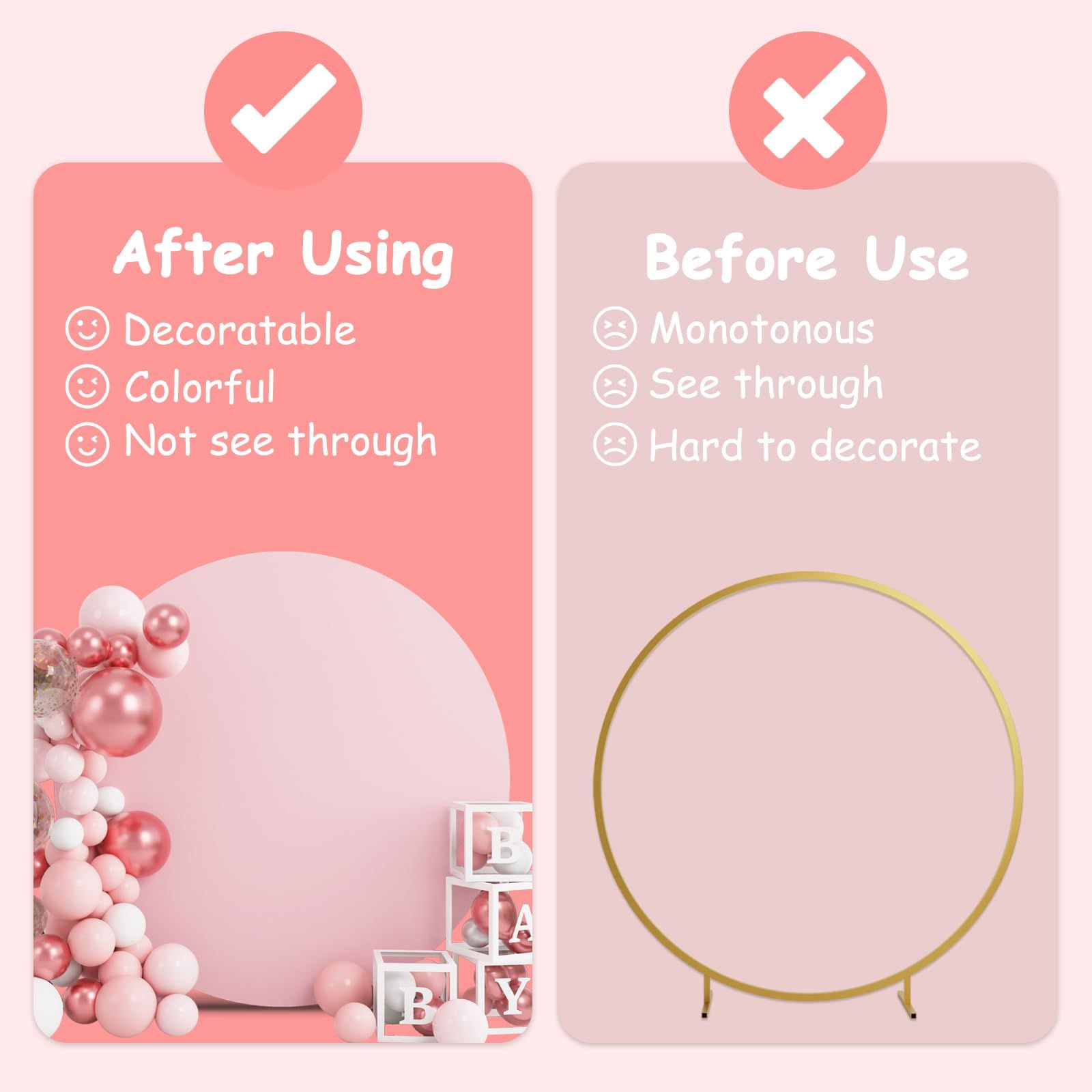 Round Backdrop Cover - 7.2x7.2ft Pink Circle Cover Round Photography Background for Birthday Party Baby Shower Wedding Decorations - Image 3