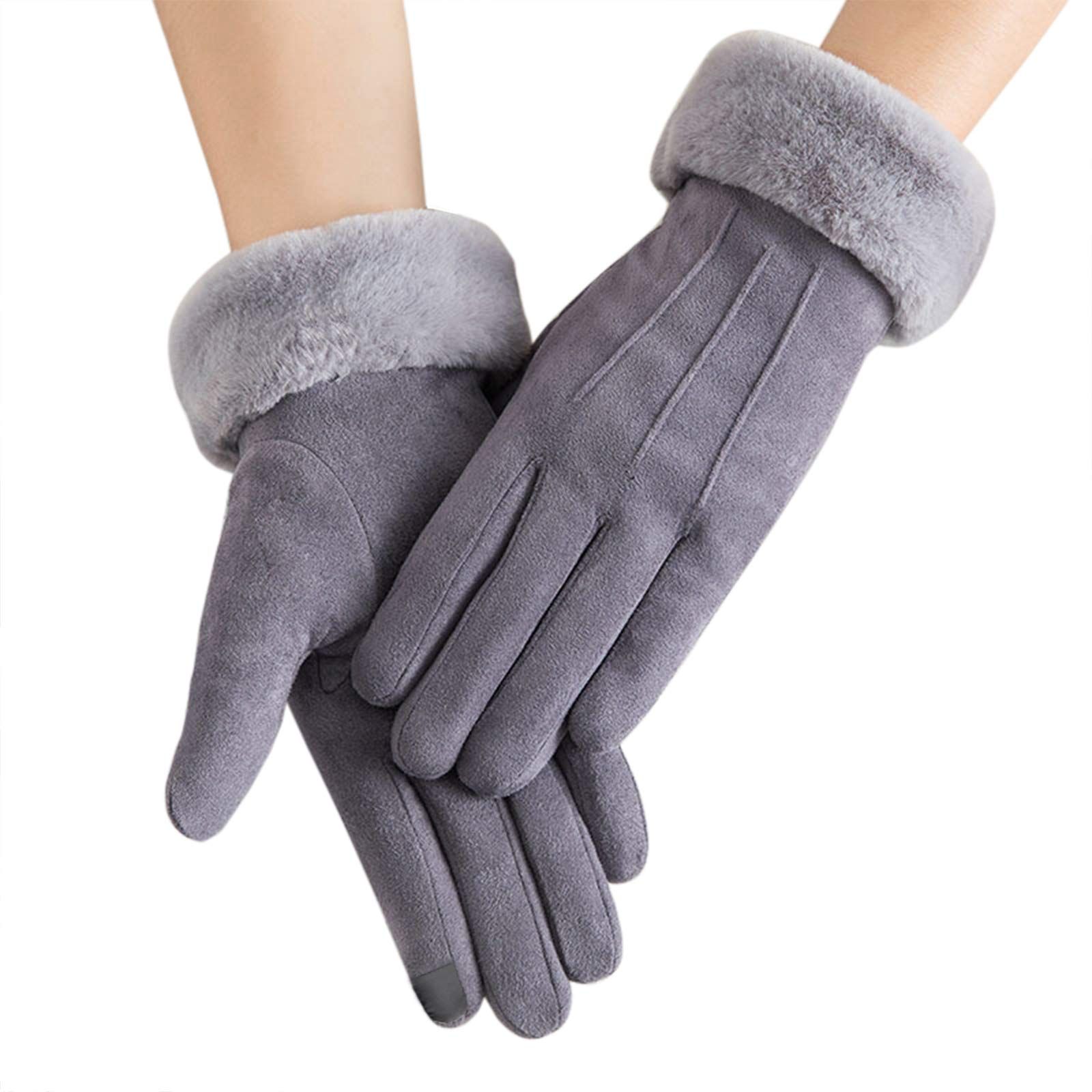 Women Winter Warm Touch Screen Soft Windproof Lined Thick Gloves for Snow Skiing in Clod Weather grey - Image 2