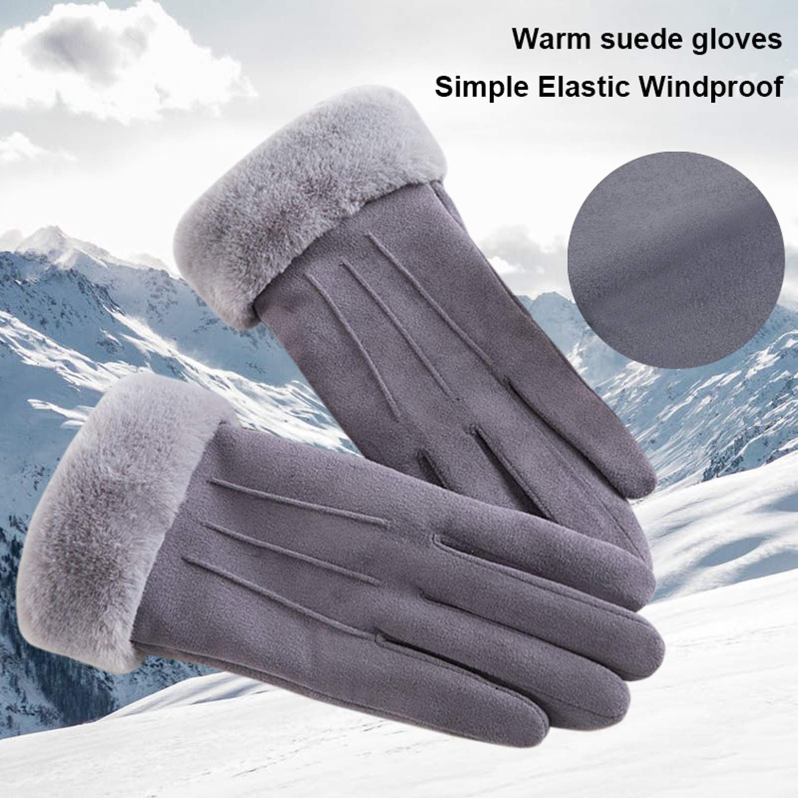 Women Winter Warm Touch Screen Soft Windproof Lined Thick Gloves for Snow Skiing in Clod Weather grey - Image 3