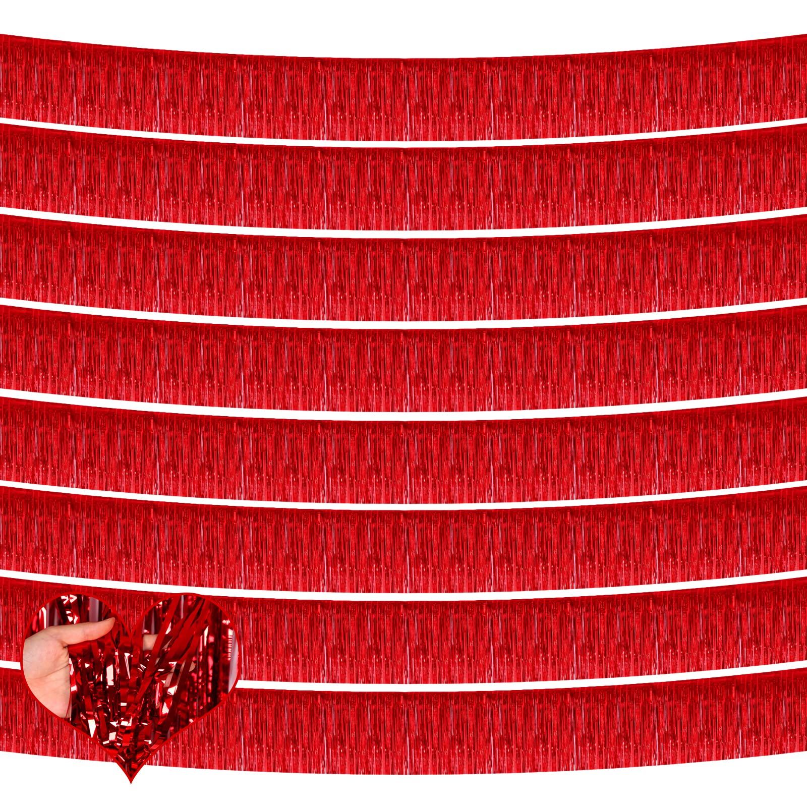 10 Pack 10 Feet Red Foil Fringe Garland Metallic Tassle Banner Wall Hanging Tinsel Streamers Backdrop for Parade Floats, Bachelorette, Wedding, Birthday, Halloween, Christmas Party Decorations - Image 1