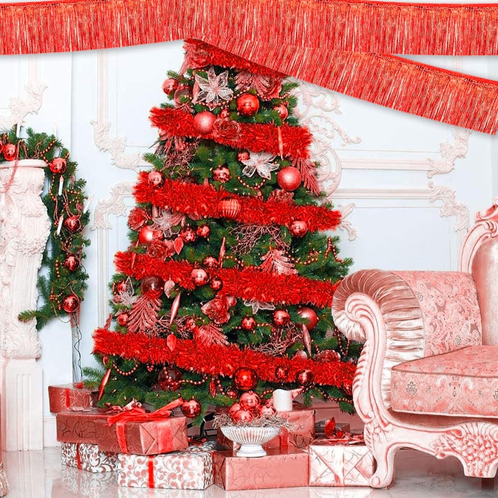 10 Pack 10 Feet Red Foil Fringe Garland Metallic Tassle Banner Wall Hanging Tinsel Streamers Backdrop for Parade Floats, Bachelorette, Wedding, Birthday, Halloween, Christmas Party Decorations - Image 5