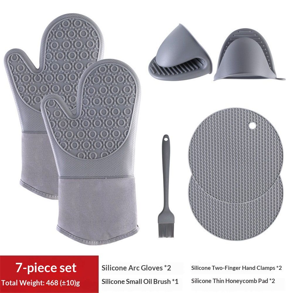 7PCS Oven Mitts and Pot Holders Sets - 480°F Heat Resistant Pot Holders and Oven Mitts, Extra Long Silicone Oven Mitts for Cooking, Non-Slip Oven Mitt with Soft Cotton Lining - Image 1