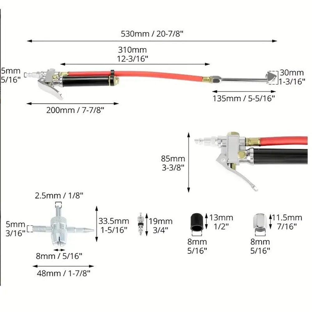 10-120 PSI Heavy Duty Tire Pressure Gauge with Inflator Air Chuck with Pressure Gauge with 4 Way Tool and Valve Cores Air Compressor Attachments Tire Inflator Nozzle for Car Automotive Truck - Image 3