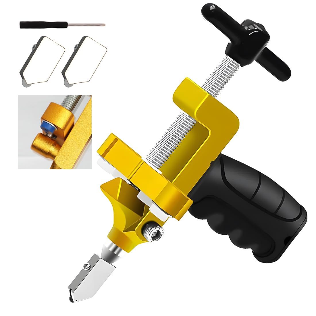 2 in 1 Glass Cutting Tool Kit Breaking Pliers and Glass Cutter Tungsten Hand Portable Glass knife for Ceramic, Mirror, Manual Tile Cutter Glass Breaker with 2 Bonus Tungsten blades and Screwdriver - Image 2
