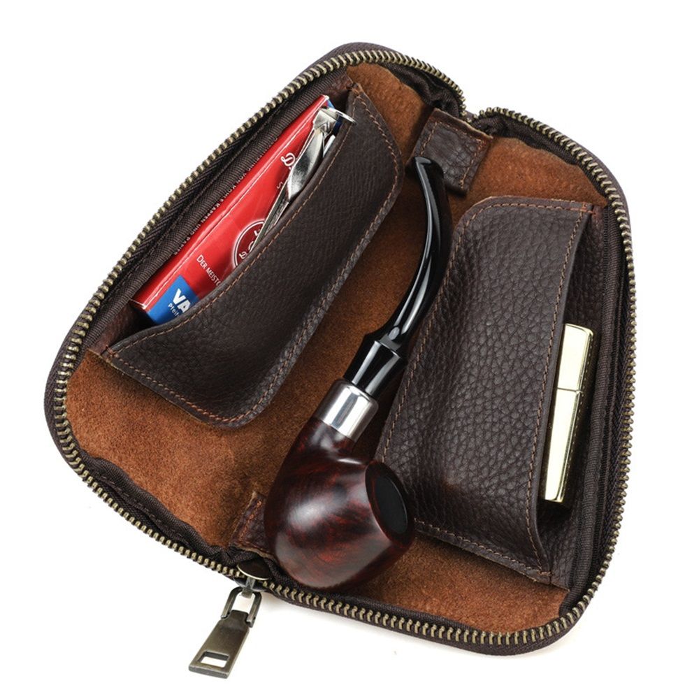 Small Pipe Tobacco Pouch Leather Smoking Pipe Storage Organizer Portable Accessories Lighter Holder Zipper Tobacco Pipes Travel Box - Image 2