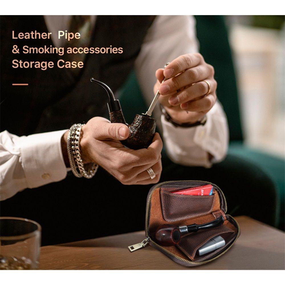 Small Pipe Tobacco Pouch Leather Smoking Pipe Storage Organizer Portable Accessories Lighter Holder Zipper Tobacco Pipes Travel Box - Image 5