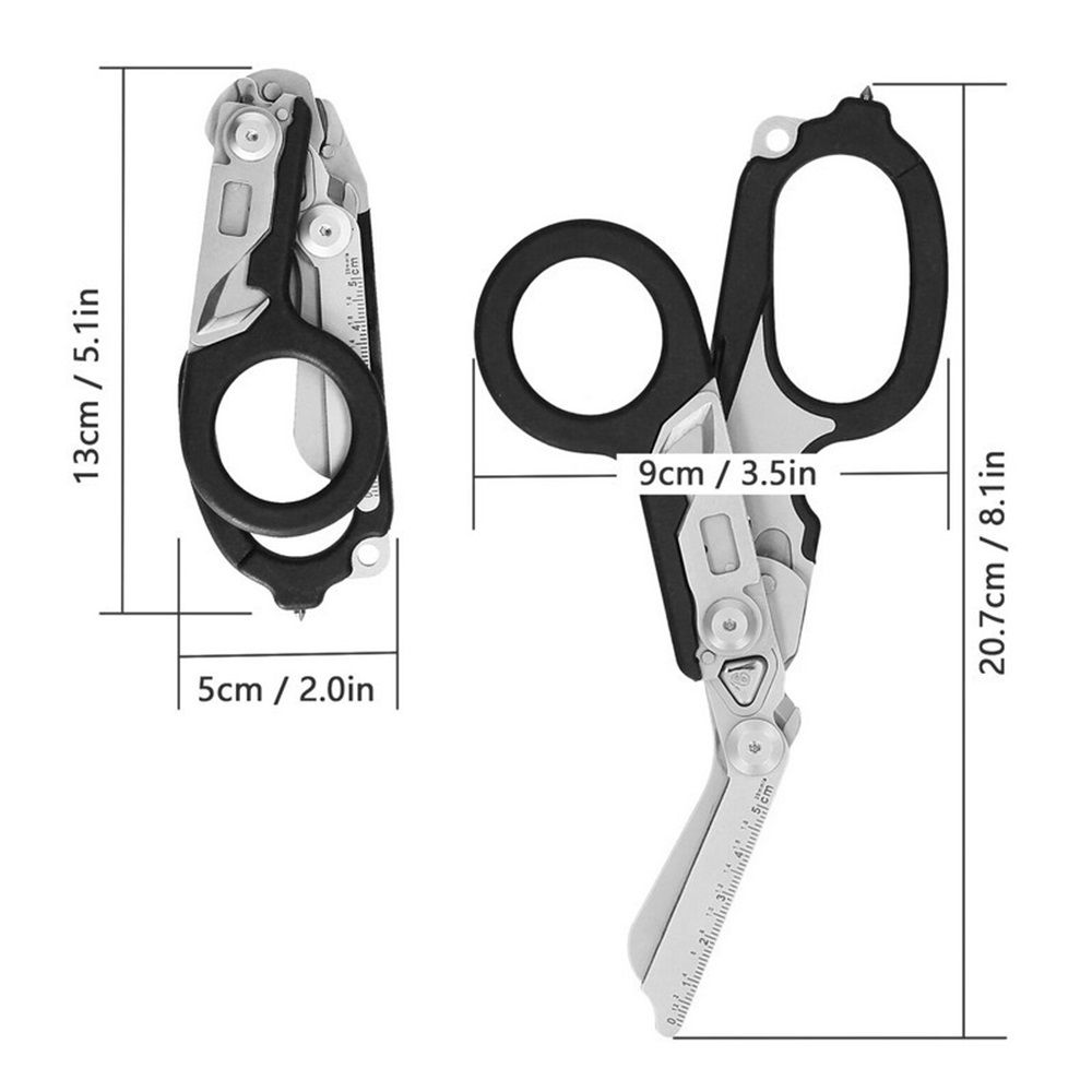 Heavy Duty 6 in 1 Multifunctional Trauma Shears Foldable | Stainless Steel emergency response scissors | Survival Shears with Holster | Trauma shears  With Strap Cutter | Black - Image 5