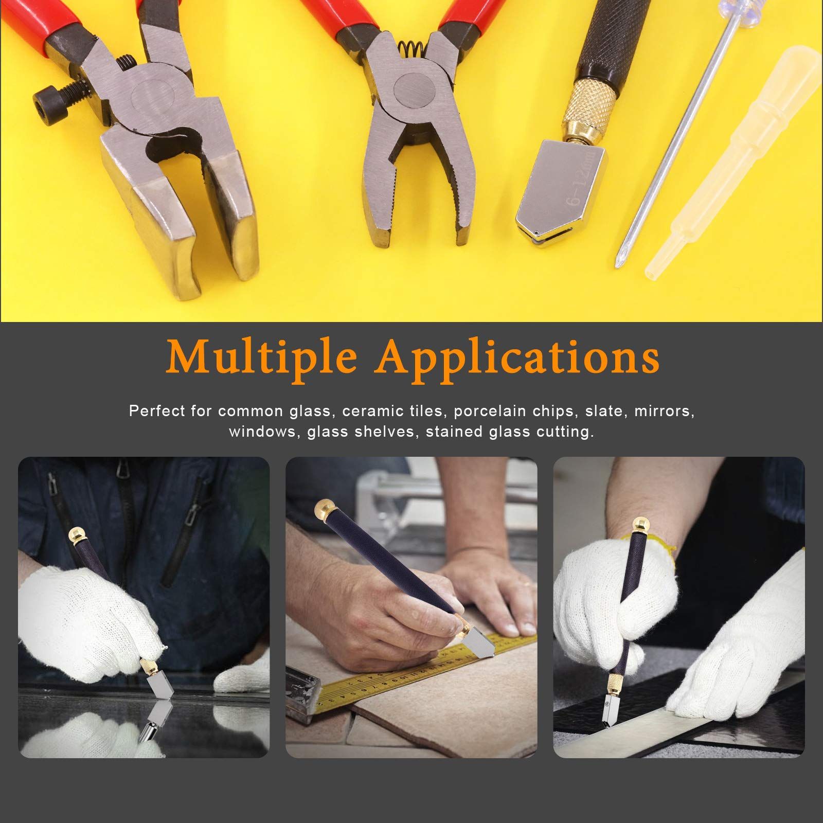 Premium Glass Running Breaking Pliers and Class Cutter Kit, Heavy Duty Glass Cutting Tool with Rubber Tip, Work Great for Stained Glass, Mosaics, Fusing, Breaking - Image 2