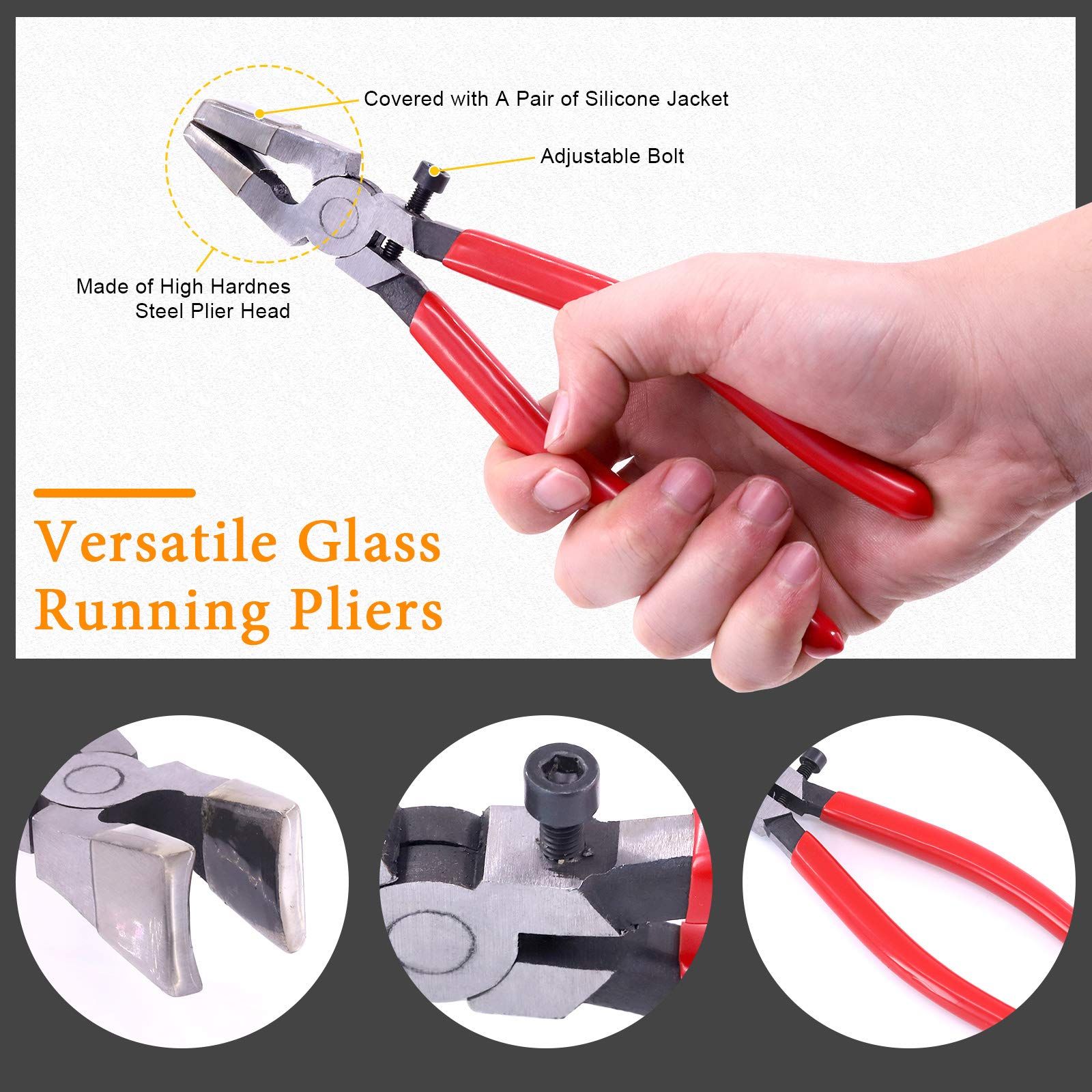 Premium Glass Running Breaking Pliers and Class Cutter Kit, Heavy Duty Glass Cutting Tool with Rubber Tip, Work Great for Stained Glass, Mosaics, Fusing, Breaking - Image 3