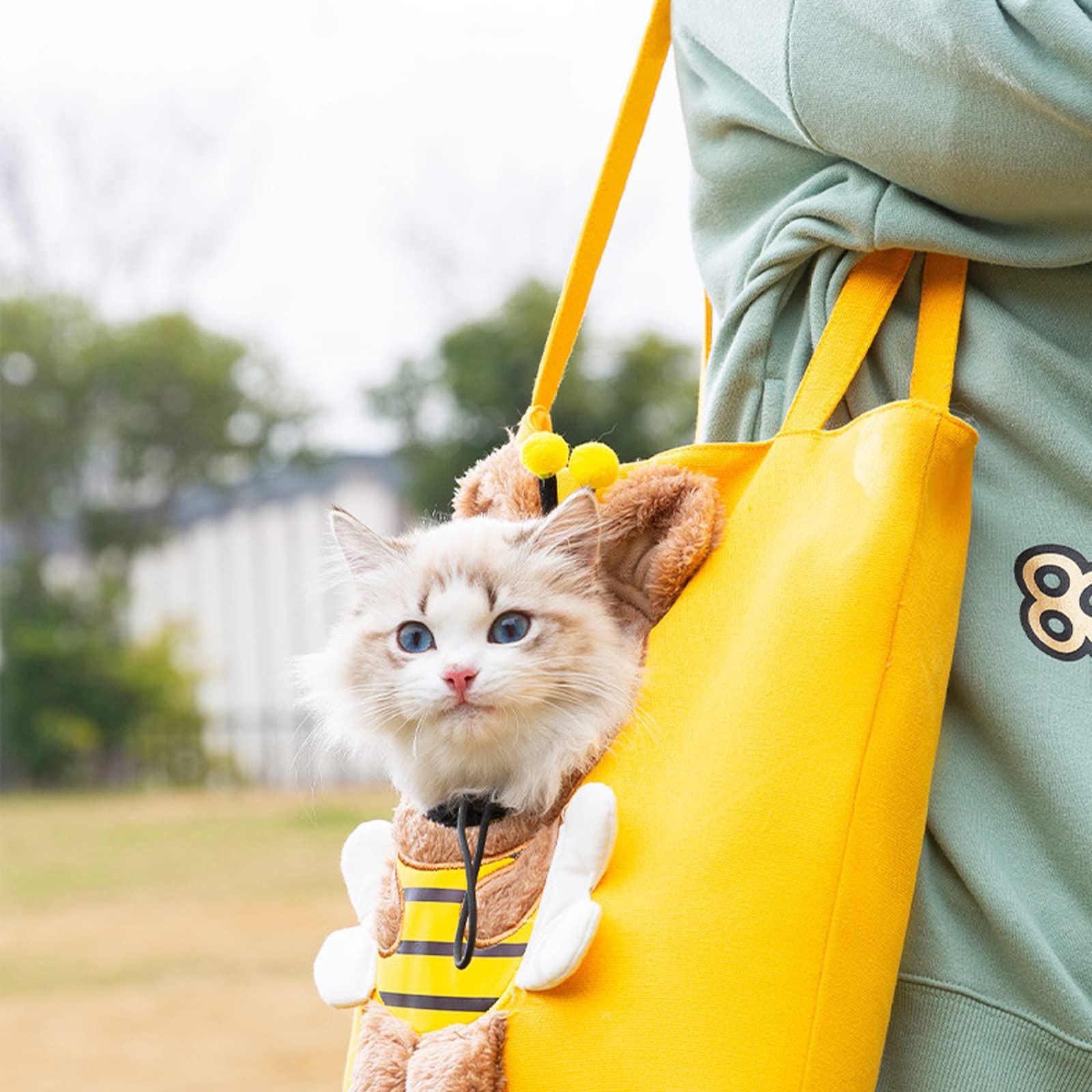 Bee-Shaped Show Head Pet Canvas Shaped Shoulder Bag，Pet Out Bag, Outcrop, Pet Out Shoulder Bag. (Bee-Large) - Image 2