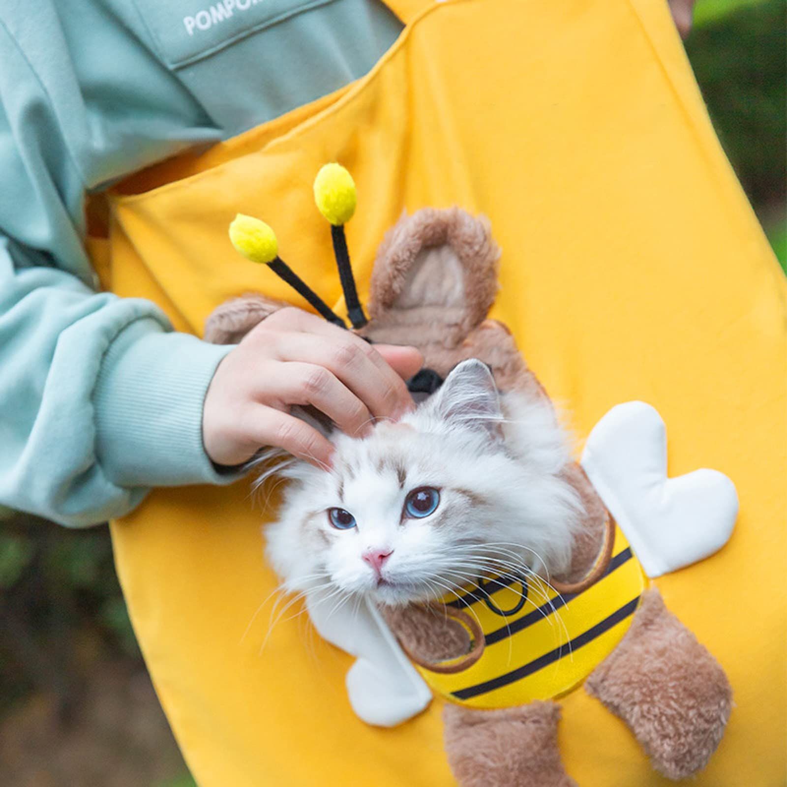 Bee-Shaped Show Head Pet Canvas Shaped Shoulder Bag，Pet Out Bag, Outcrop, Pet Out Shoulder Bag. (Bee-Large) - Image 3