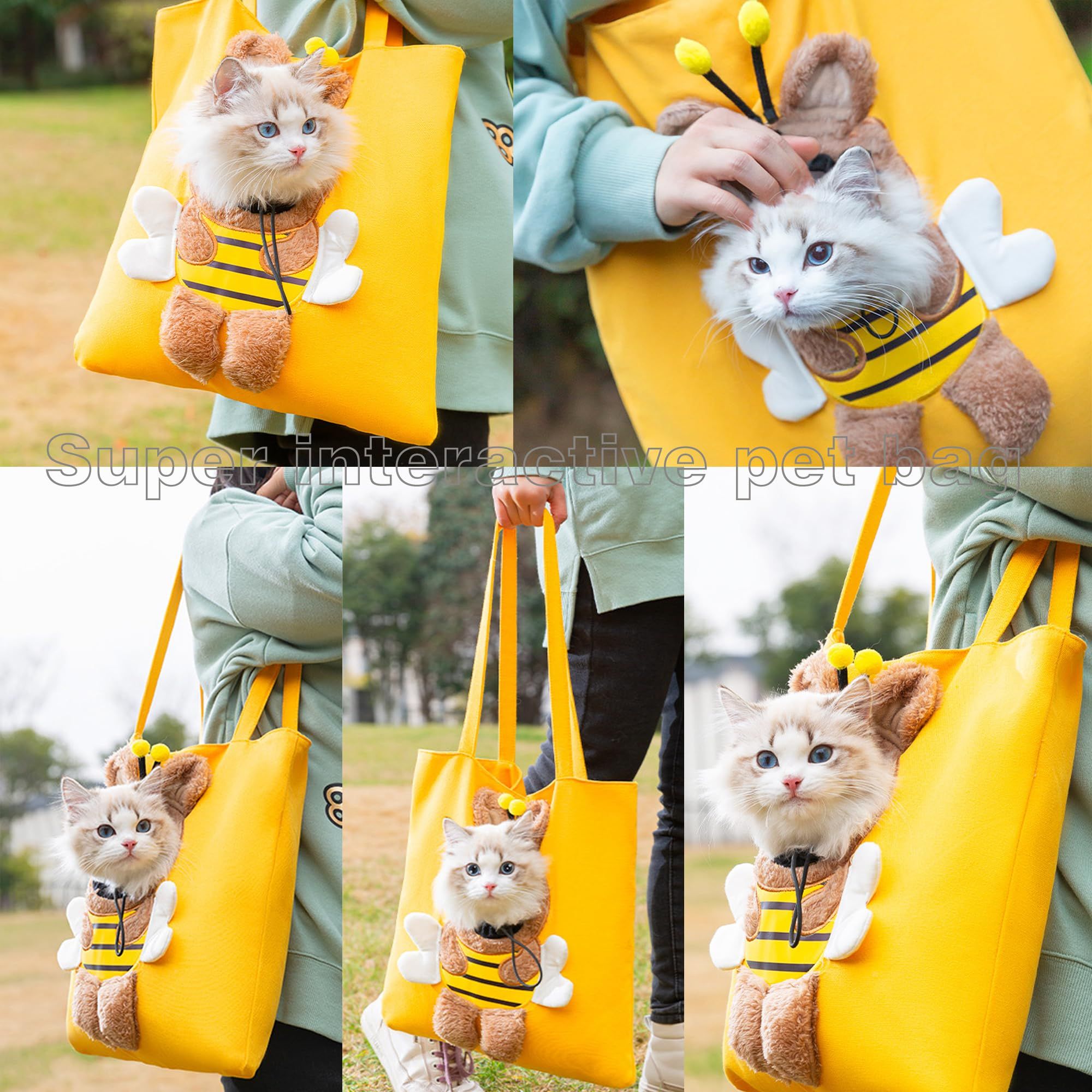 Bee-Shaped Show Head Pet Canvas Shaped Shoulder Bag，Pet Out Bag, Outcrop, Pet Out Shoulder Bag. (Bee-Large) - Image 4