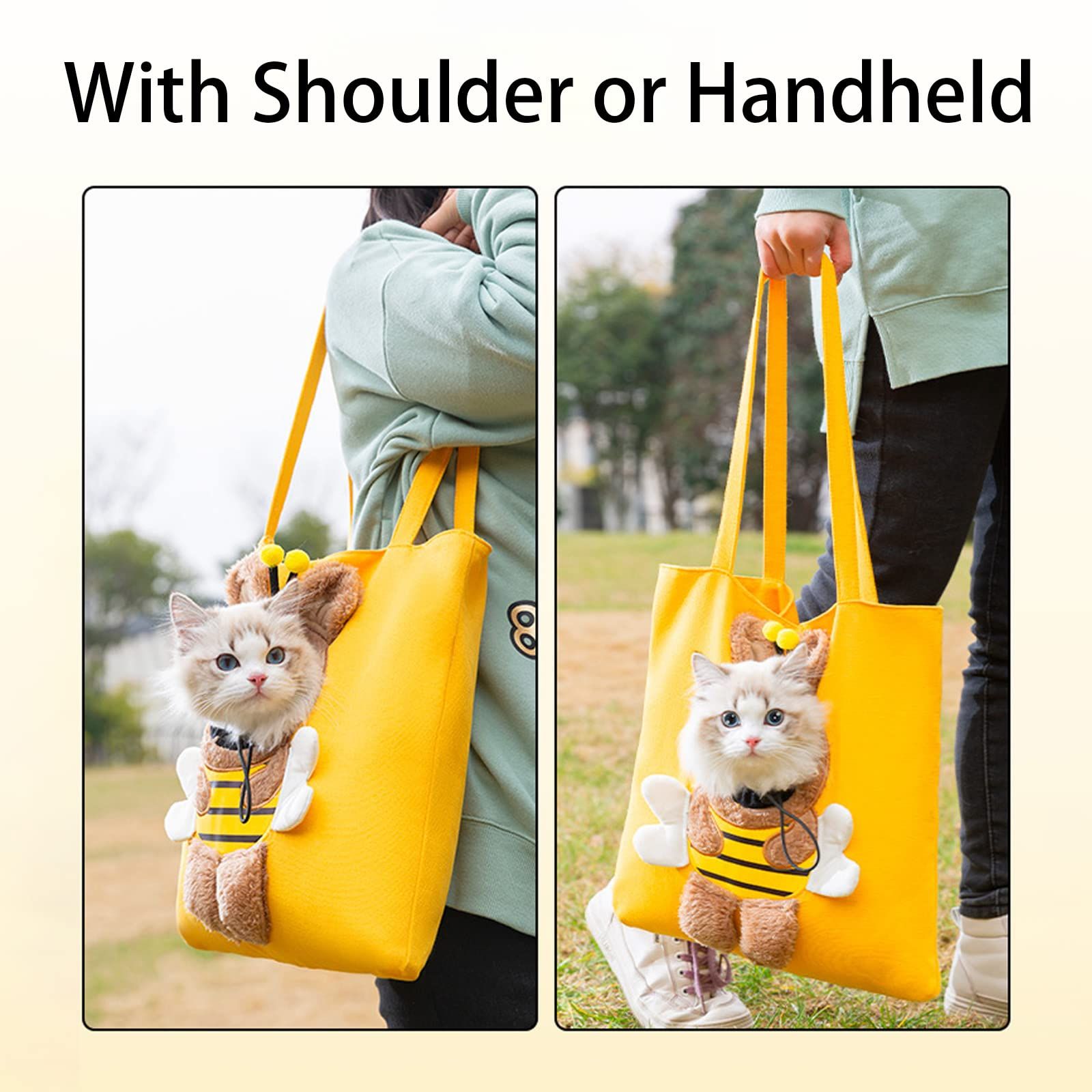 Bee-Shaped Show Head Pet Canvas Shaped Shoulder Bag，Pet Out Bag, Outcrop, Pet Out Shoulder Bag. (Bee-Large) - Image 5