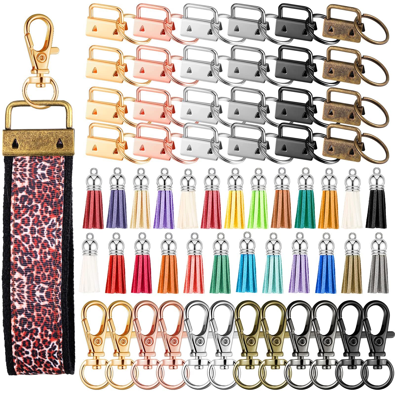 72 Pieces Key Fob Hardware Set Including 24 Wristlet with Keyring, Colorful Leather Keychain Tassel and Swivel Snap Hooks for Supplies, 6 Colors, Multicolor, Large - Image 1
