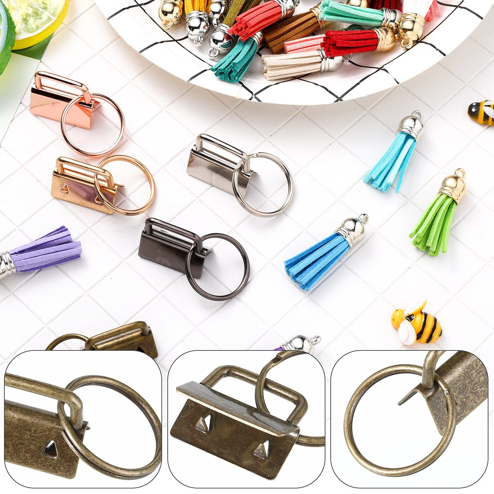 72 Pieces Key Fob Hardware Set Including 24 Wristlet with Keyring, Colorful Leather Keychain Tassel and Swivel Snap Hooks for Supplies, 6 Colors, Multicolor, Large - Image 3