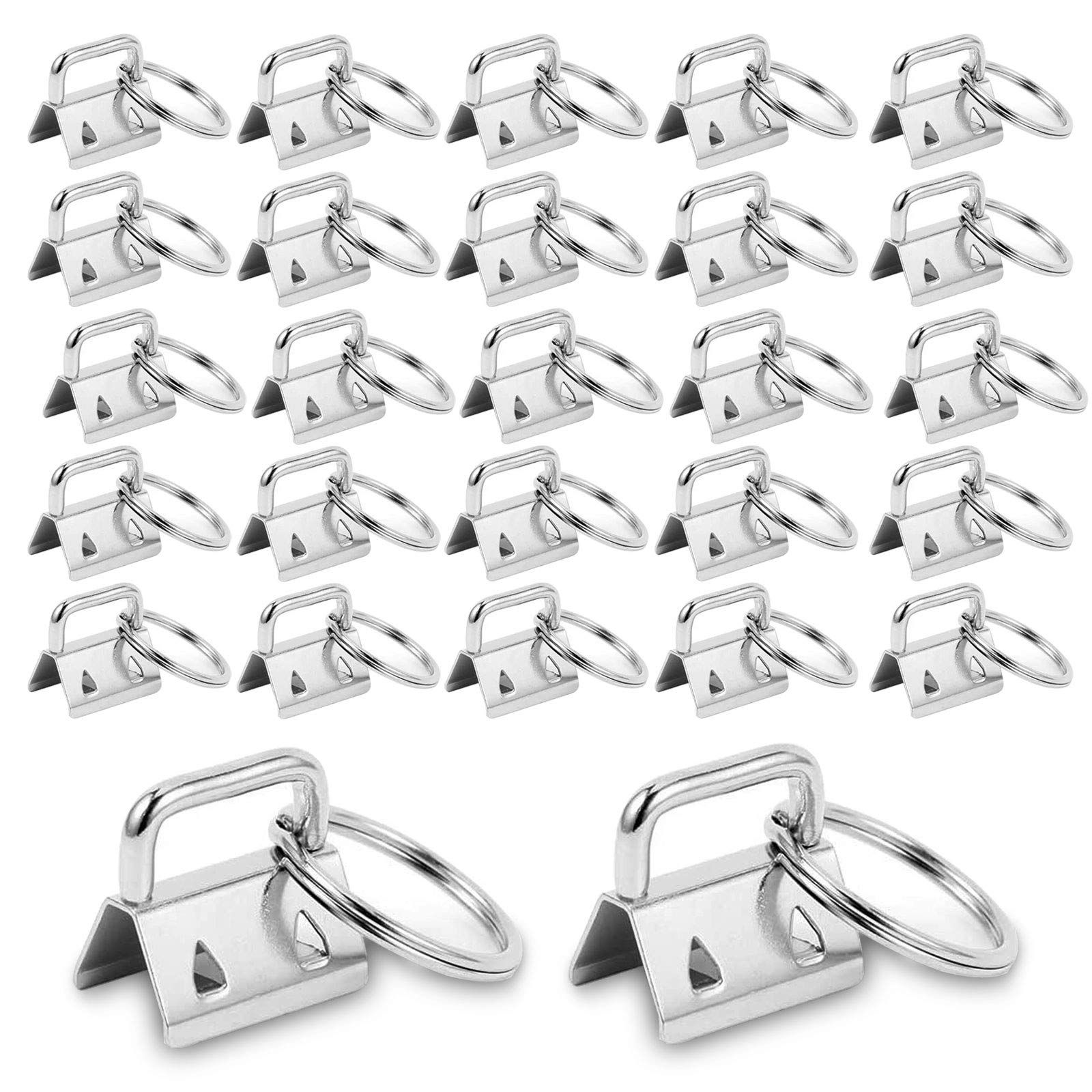 100 Pack Key Fob Hardware 25mm Bulk, Silver Tone Key Chain Fob Wristlet with Key Ring for Wristlet Keychain, Key Lanyard, Key Chain Making Hardware Supplies - Image 1
