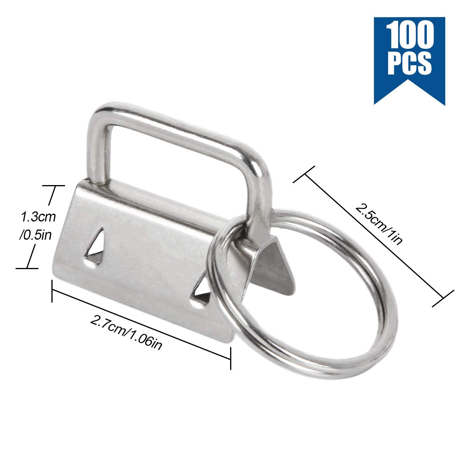 100 Pack Key Fob Hardware 25mm Bulk, Silver Tone Key Chain Fob Wristlet with Key Ring for Wristlet Keychain, Key Lanyard, Key Chain Making Hardware Supplies - Image 2