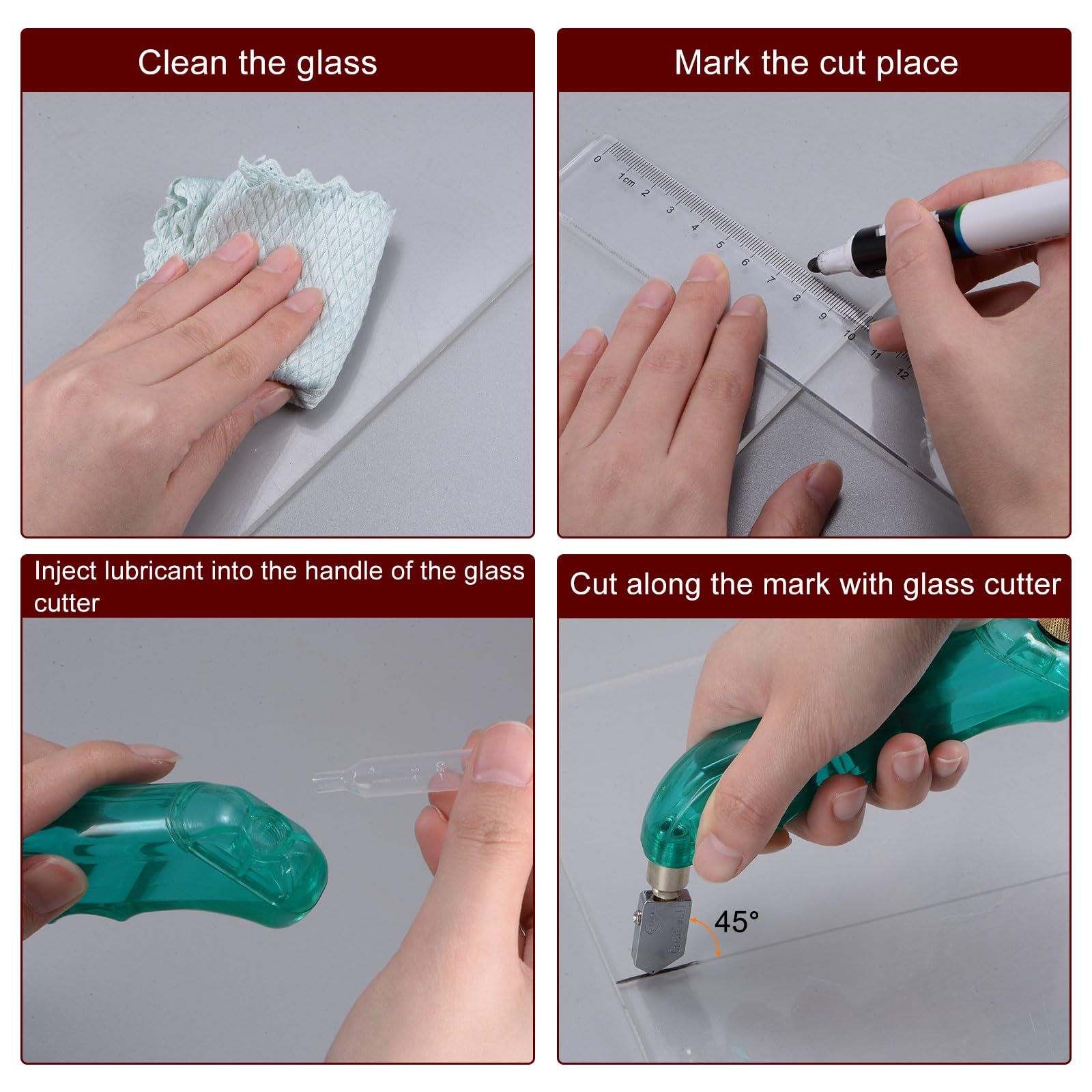 5pcs Pistol Grip Oil Feed Glass Cutter Tungsten Carbide, Professional Stained Glass Cutting Tool with 2 Replaceable Head and Oil Reservoir- 2mm-12mm - Image 4