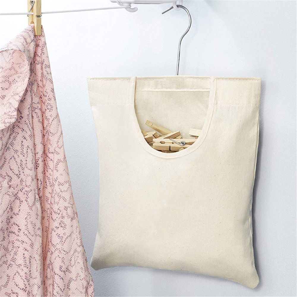 2pcs Canvas Clothespin Bag, Beige (32x27 cm/13.33x11.25 inch), Zipper Closure, Portable Clothes Pin Hanging Bag for Home Balcony Travel beige - Image 2