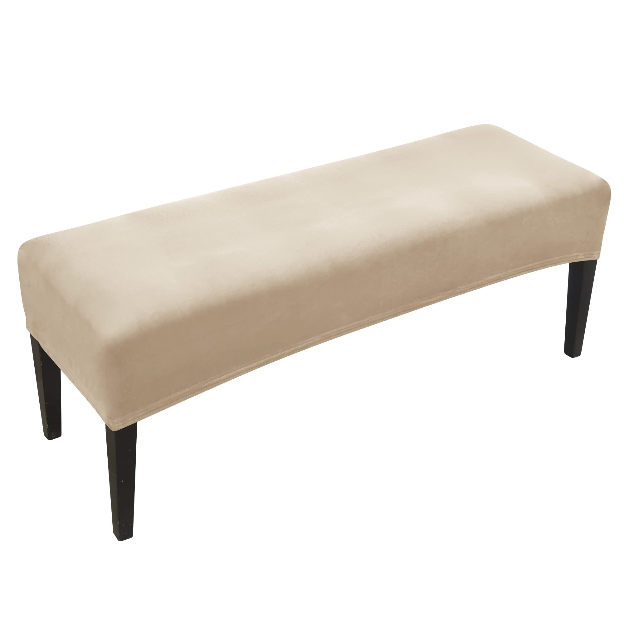 Dining Bench Cover Stretch Velvet Bench Slipcovers Removable Anti-Dust Bench Seat Cushion Covers Upholstered Dining Chair Cover Bench Protector (camel) - Image 1