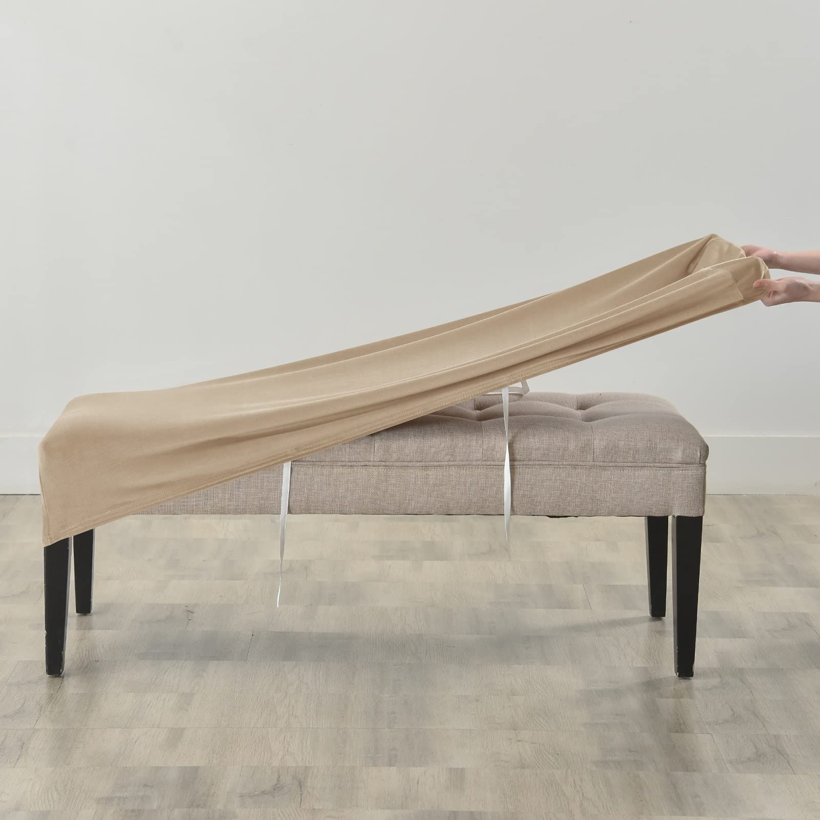 Dining Bench Cover Stretch Velvet Bench Slipcovers Removable Anti-Dust Bench Seat Cushion Covers Upholstered Dining Chair Cover Bench Protector (camel) - Image 3