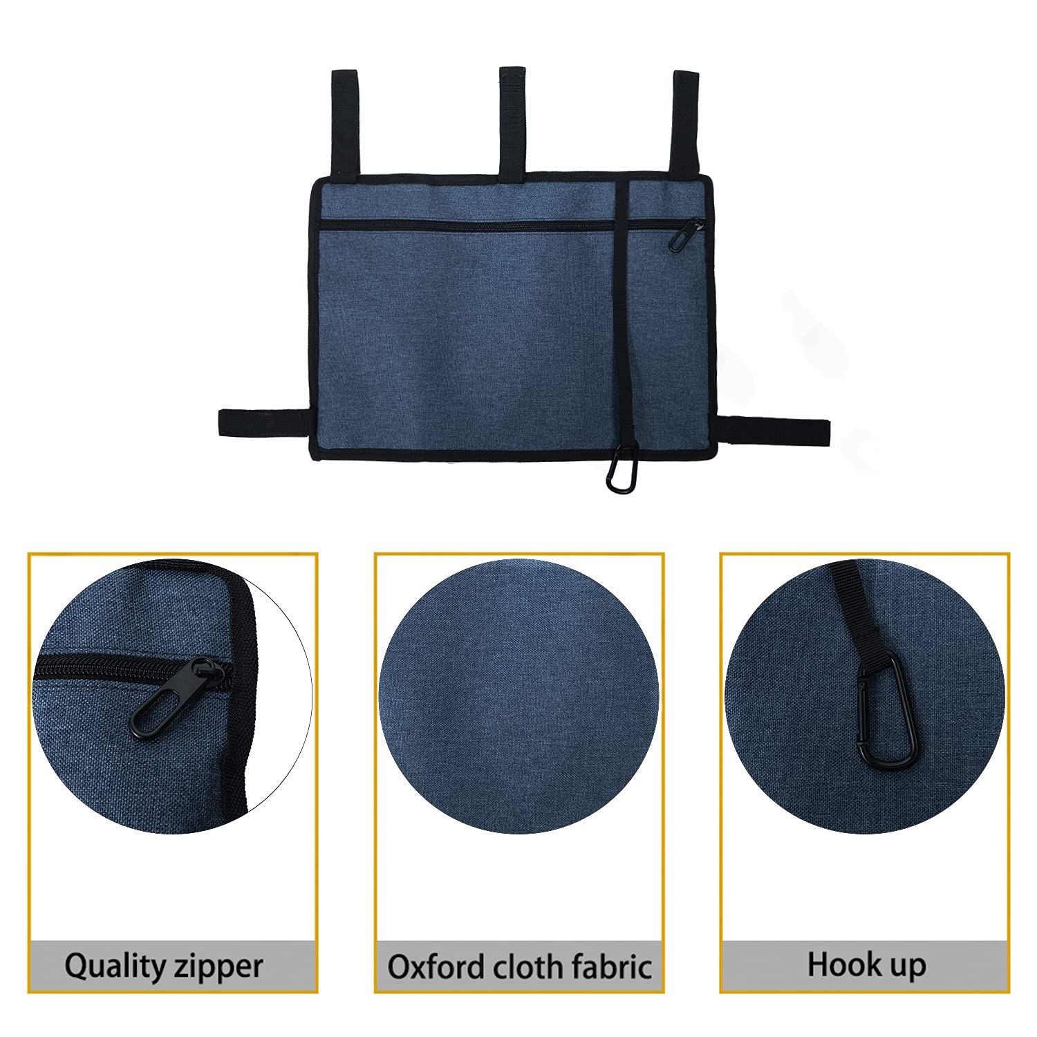 Bag Basket with Cup Holder Suit for Adult Folding Walkers Rollator Organizer Carry Storage Pouch Water-Resistant Armrest Accessories for Seniors, Elderly, Handicap, Blue - Image 2