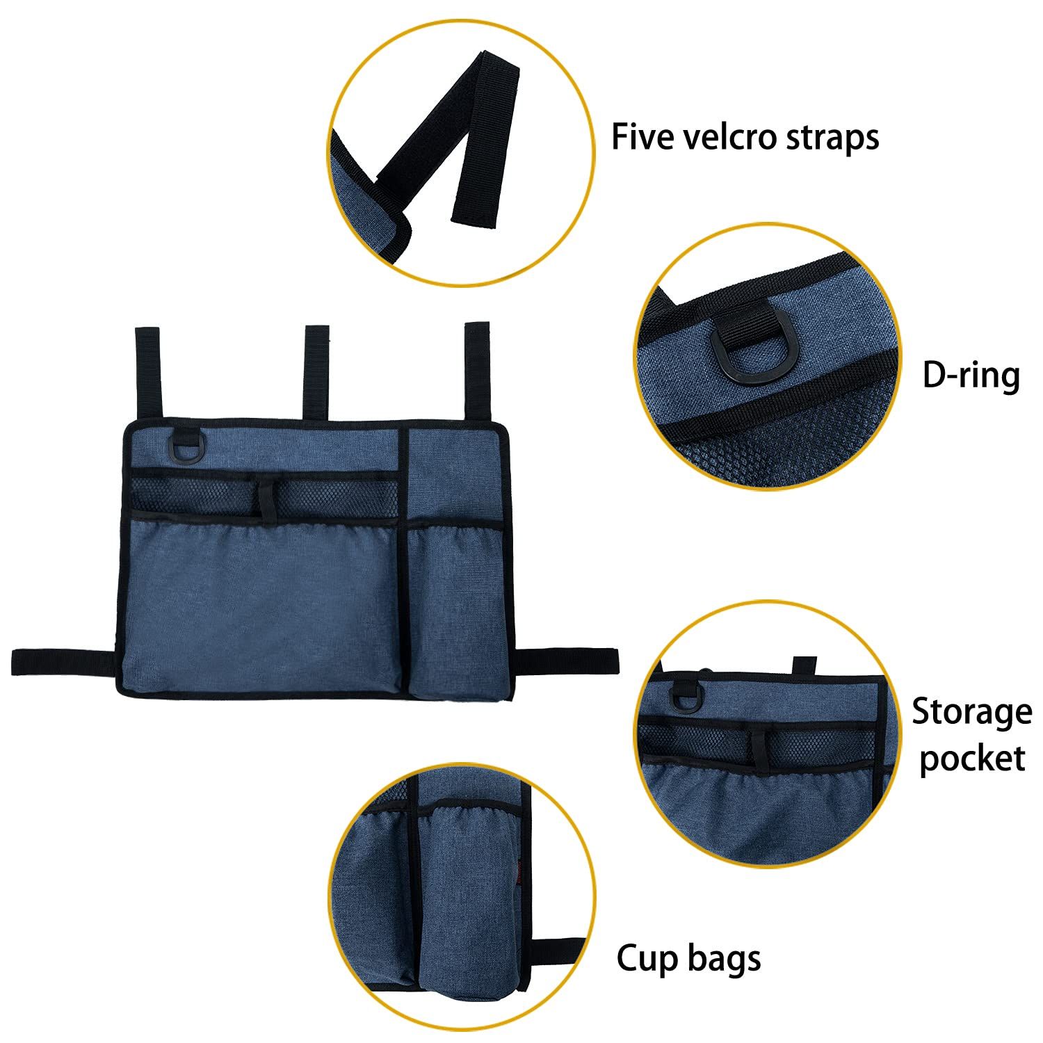 Bag Basket with Cup Holder Suit for Adult Folding Walkers Rollator Organizer Carry Storage Pouch Water-Resistant Armrest Accessories for Seniors, Elderly, Handicap, Blue - Image 3